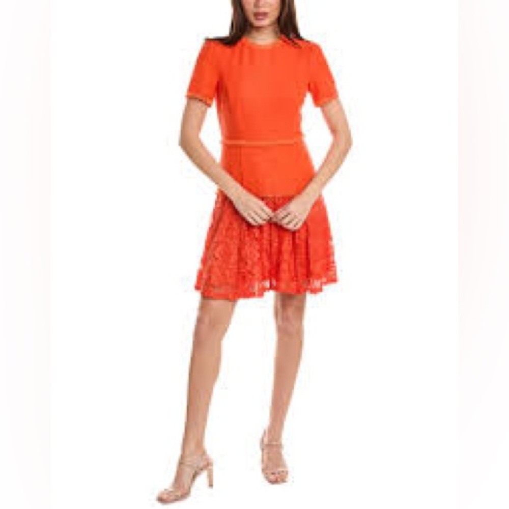 NWT MAISON TARA Bouche A-Line Lace Trim Fit & Flare Dress in Tangerine